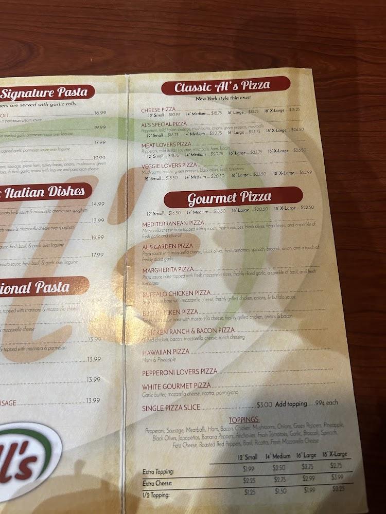 Al's Restaurant Pizzeria & Grill Menu image 1